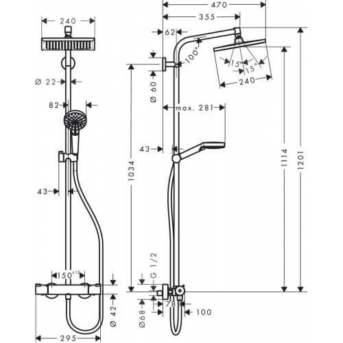 Душевая система с термостатом Hansgrohe Crometta E 240 1jet Showerpipe (27271000)- Фото 3